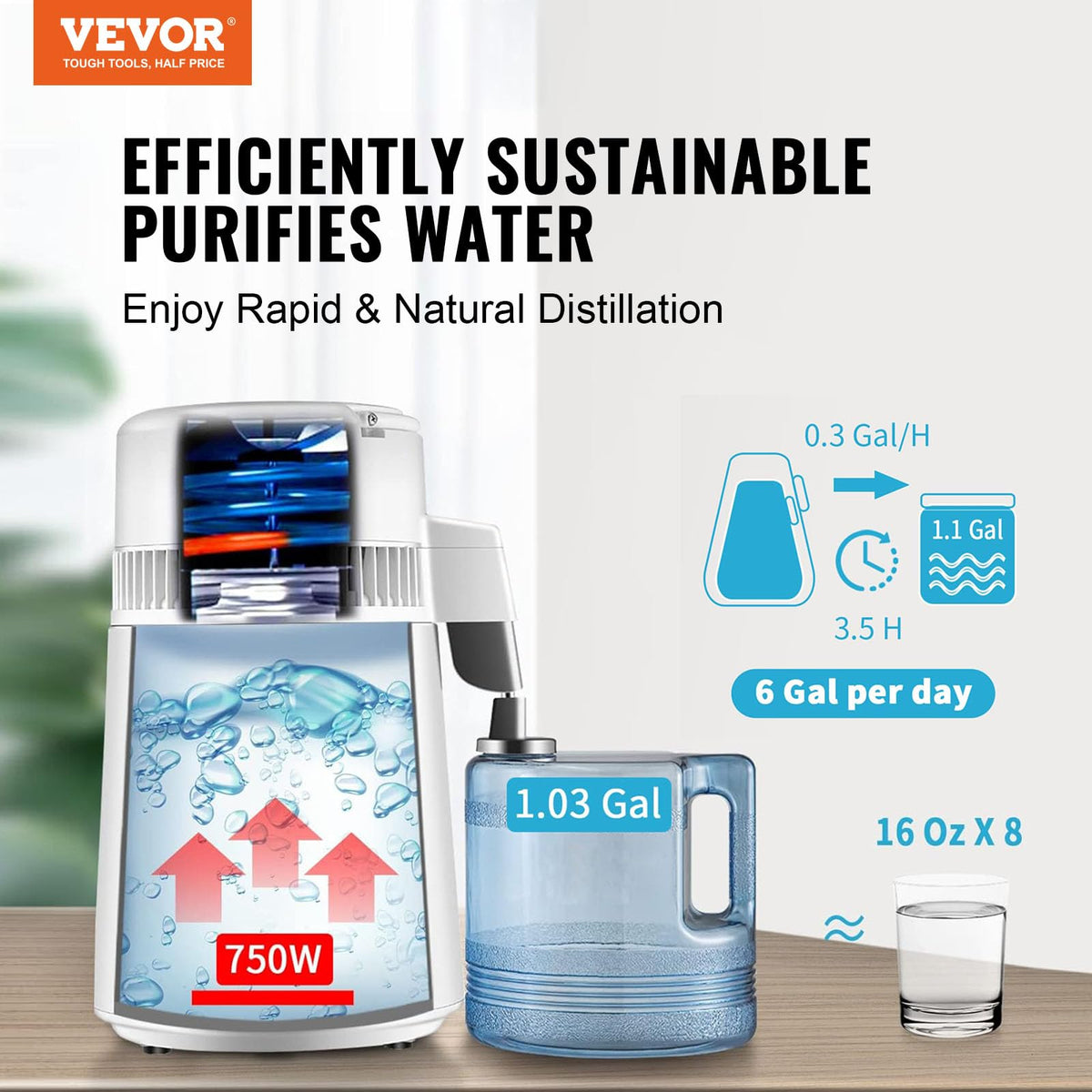 VEVOR 750W power enables fast distillation for everyday needs.