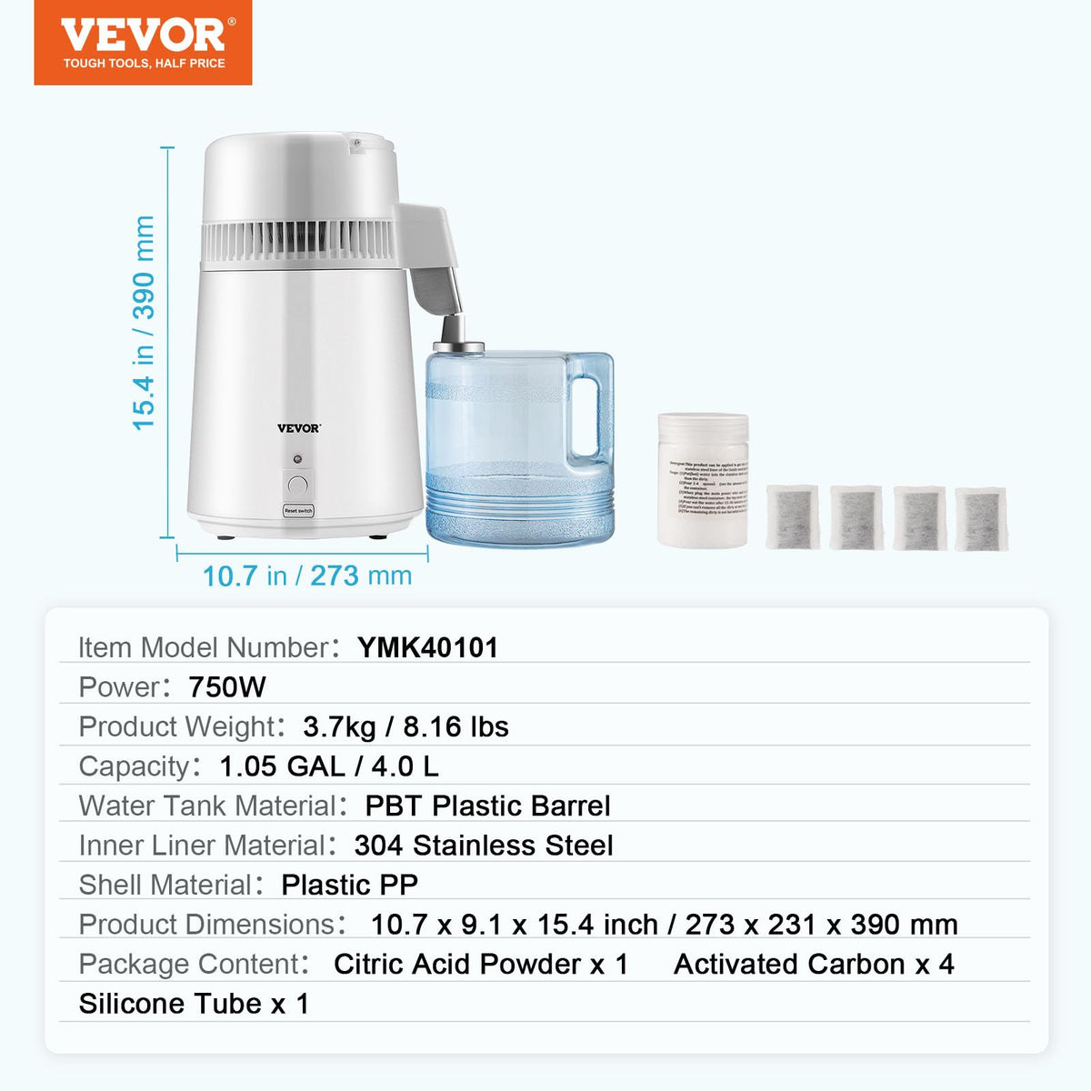 VEVOR cleaning packs included help maintain performance and scale prevention.