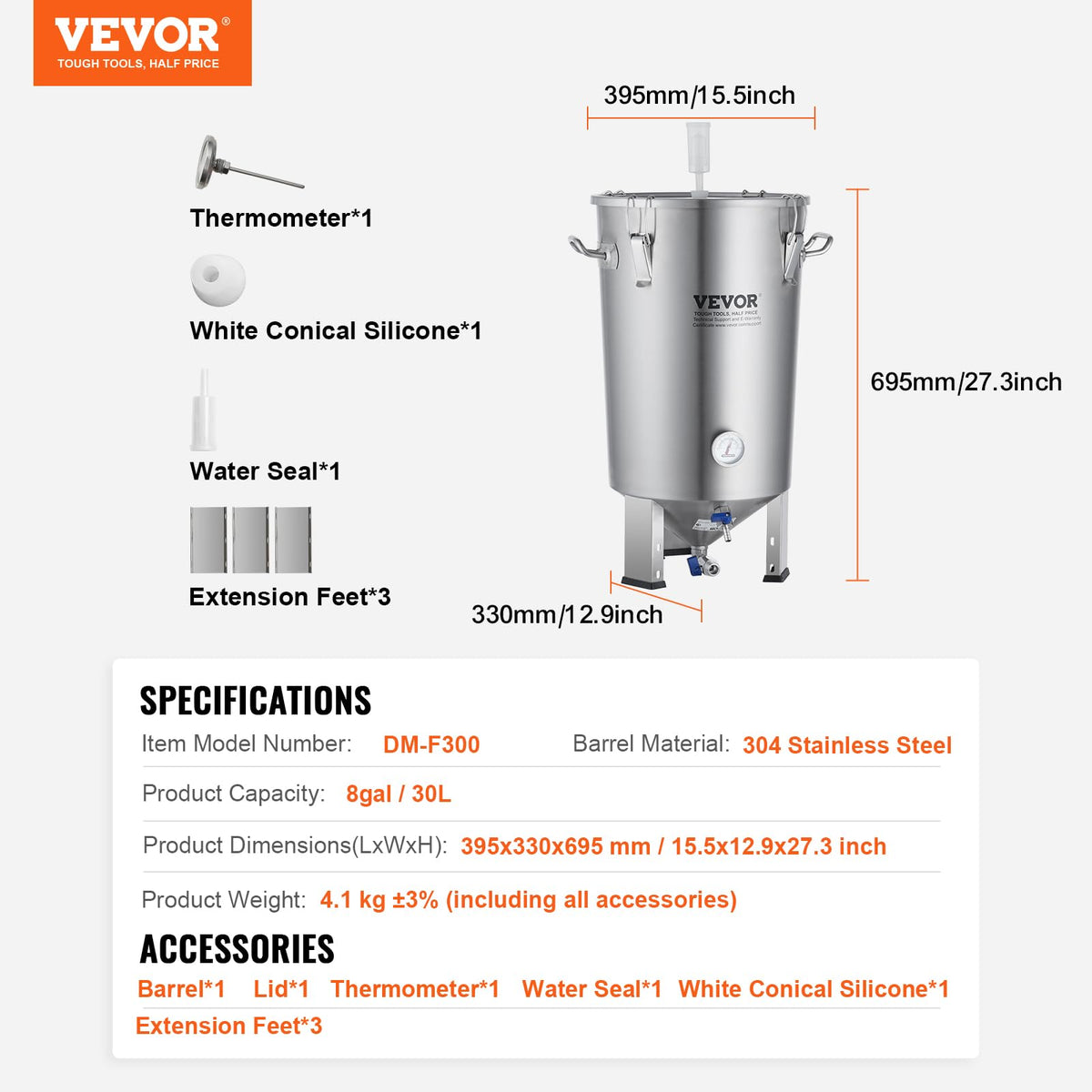 VEVOR yeast sludge valve close-up for easy discharge and transfer.