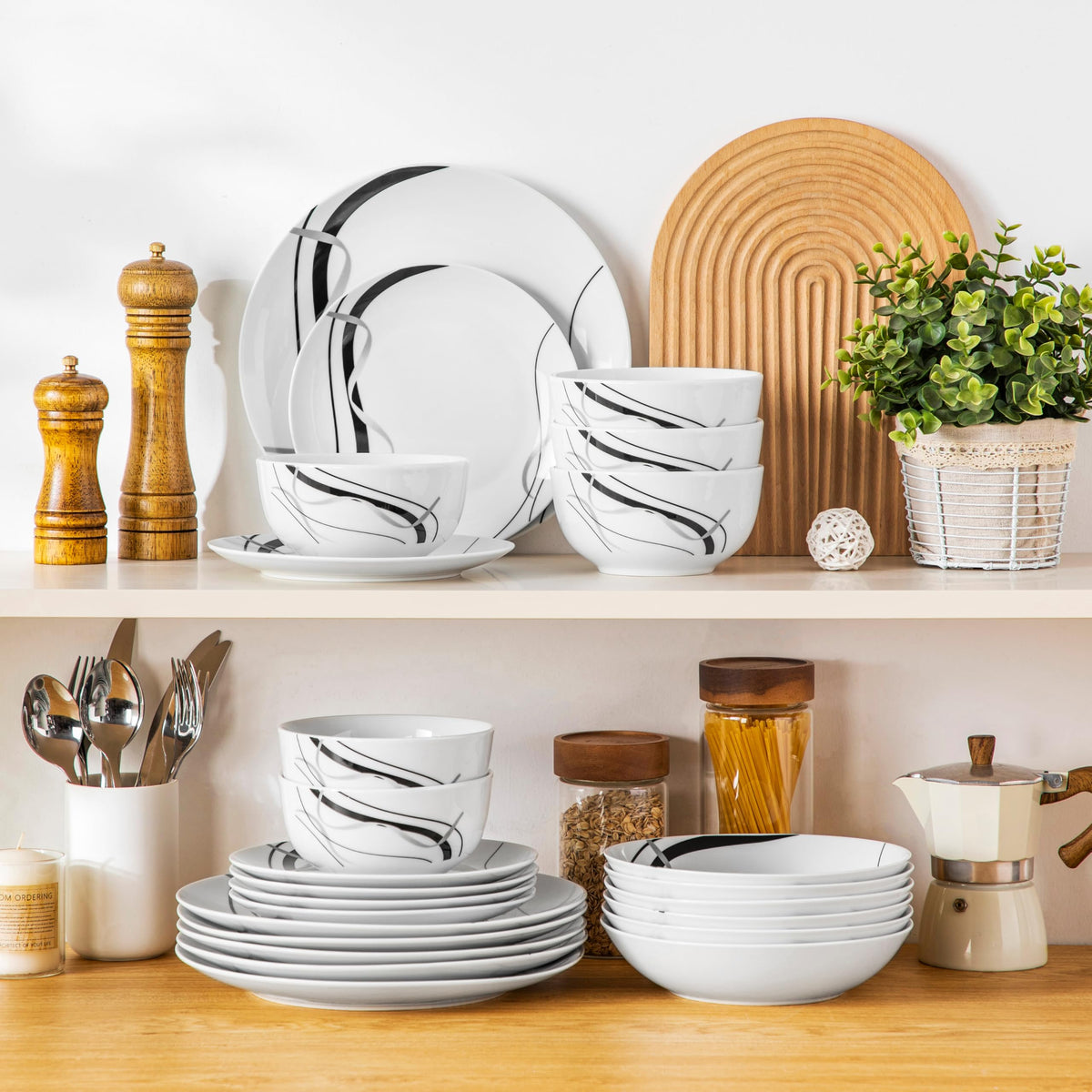 Stackable VEWEET Fiona dinnerware saving kitchen cabinet space