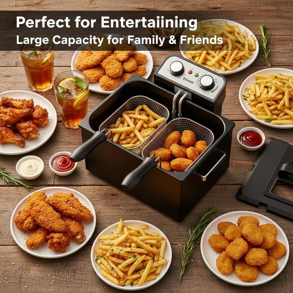 Cool-touch handles minimize risk during busy frying.