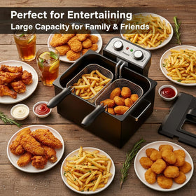 Cool-touch handles minimize risk during busy frying.