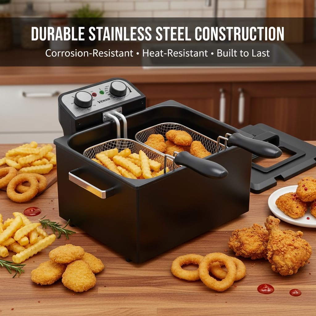 Countertop-friendly fryer suited for home gatherings and family meals.
