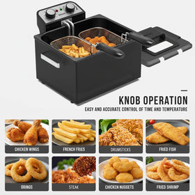 Detachable baskets for easy draining and cleaning after frying sessions.