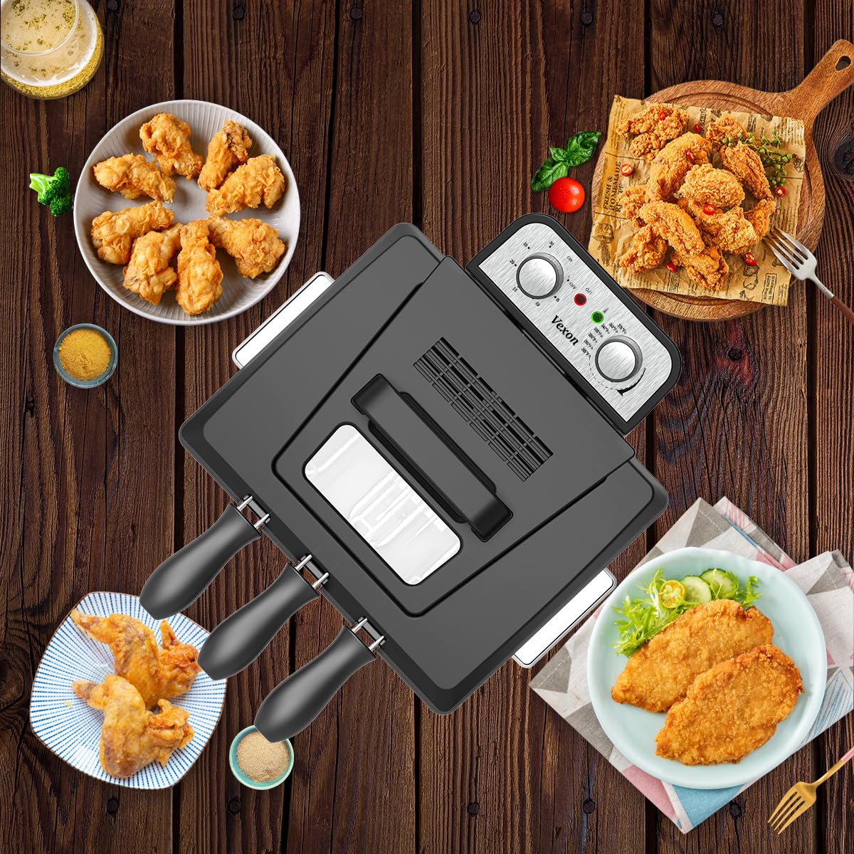 Vexon adjustable temperature control for precise frying results.