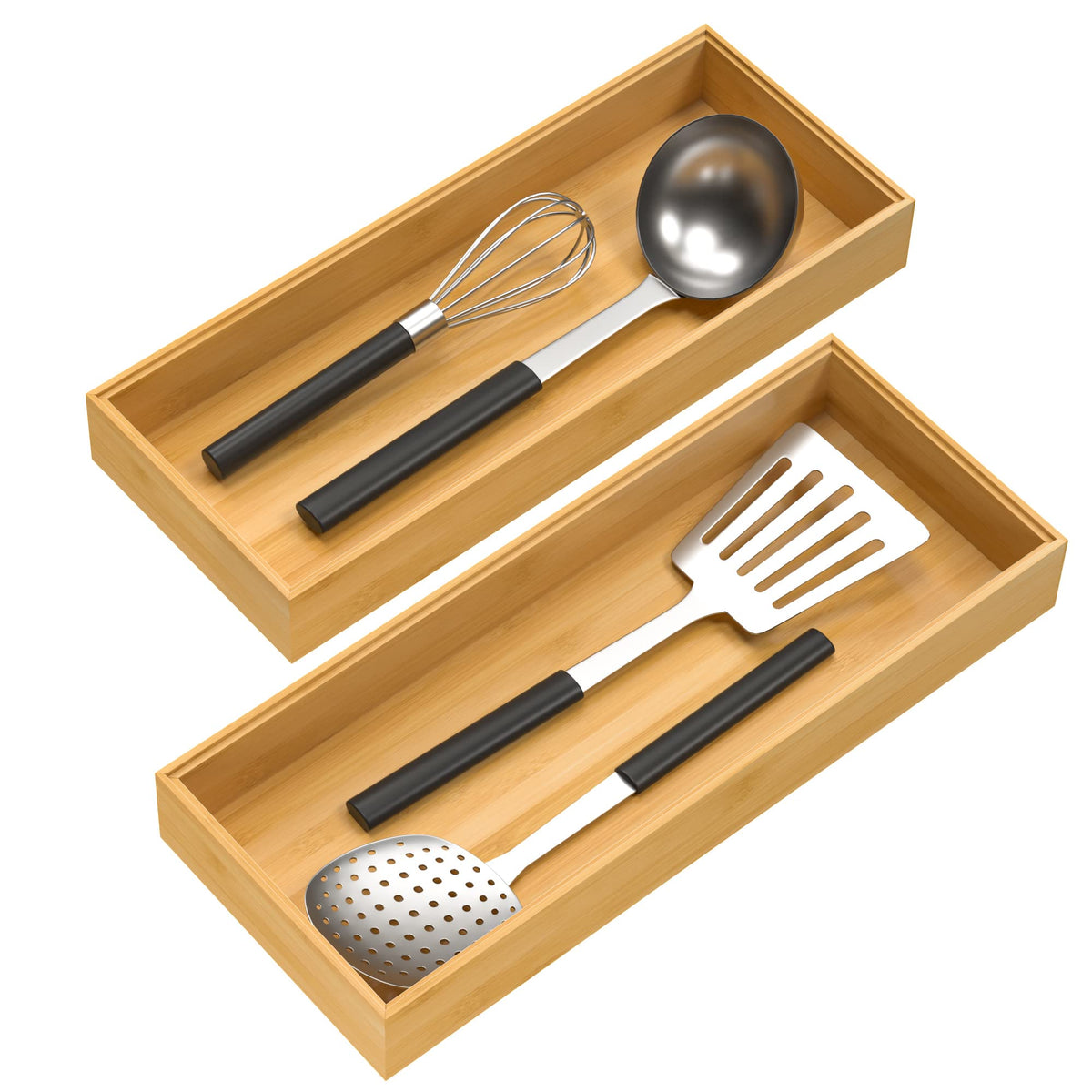 VeyFey bamboo drawer organizer 15x6x2, stackable for efficient drawer organization.