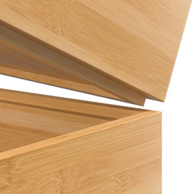 VeyFey bamboo drawer organizer fits utensils and spices neatly.
