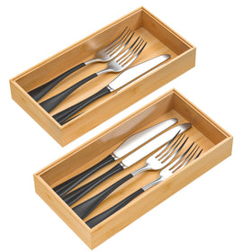 VeyFey bamboo drawer organizer: silverware tray, 12x6x2 inches, keeps utensils neatly separated.