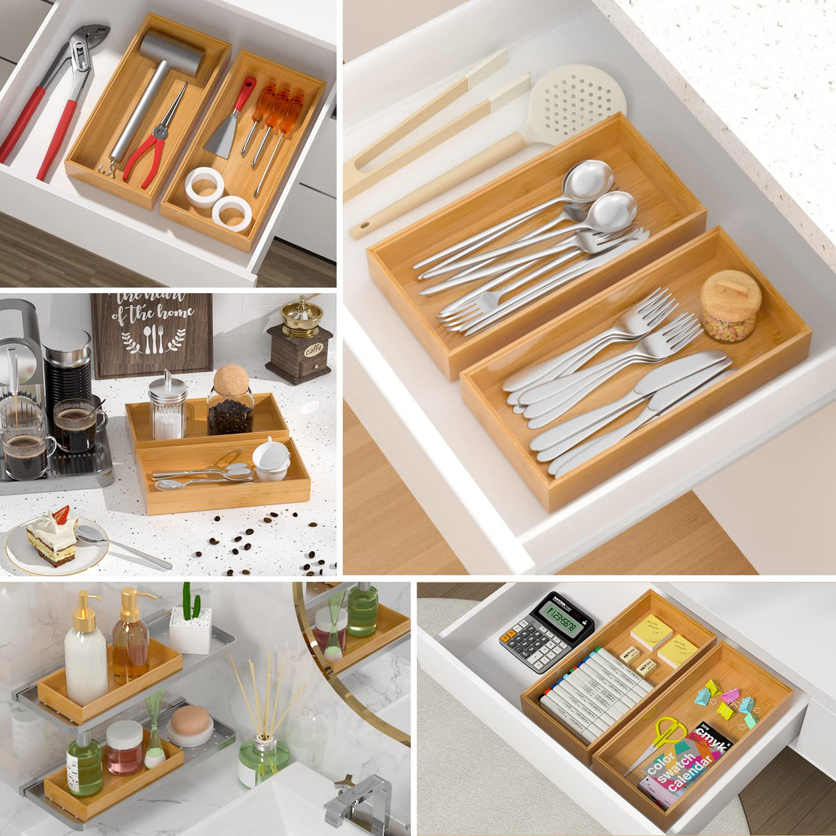 VeyFey bamboo drawer organizer color variations fit different decor styles.