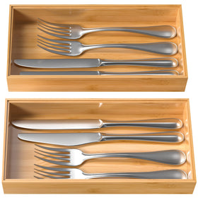 VeyFey two-pack bamboo tray provides flexible storage for small spaces.
