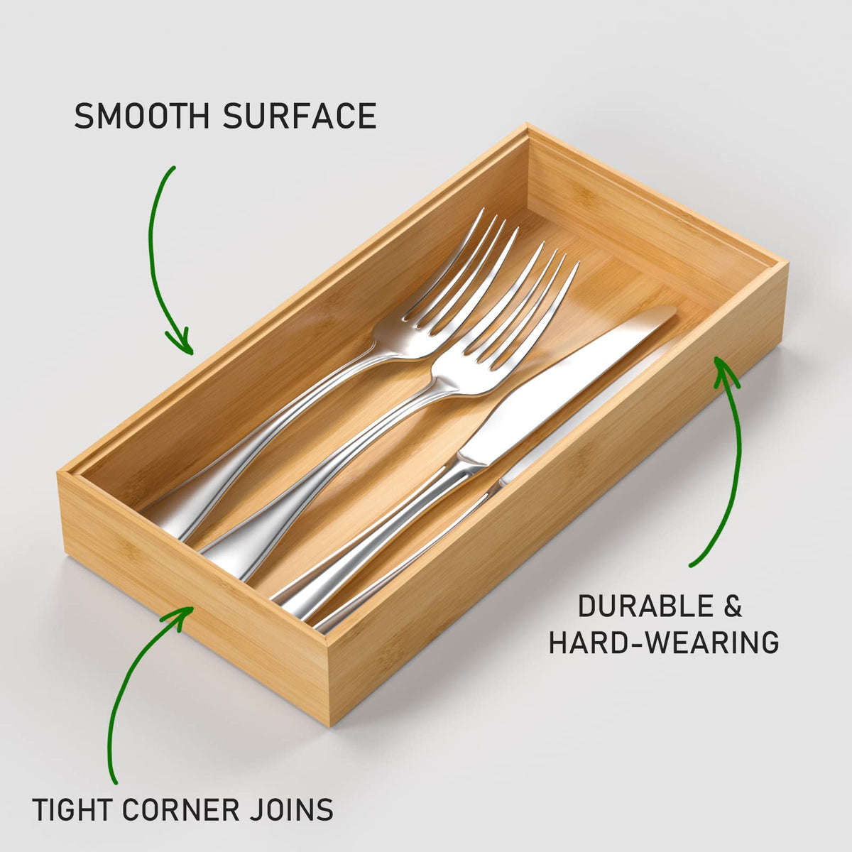 VeyFey stackable bamboo tray shows top and bottom layers for compact storage.