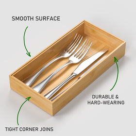 VeyFey stackable bamboo tray shows top and bottom layers for compact storage.
