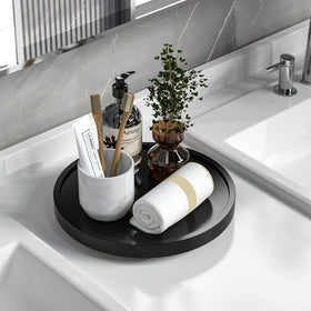 VeyFey turntable tray holds perfume and candles on a sleek black surface.