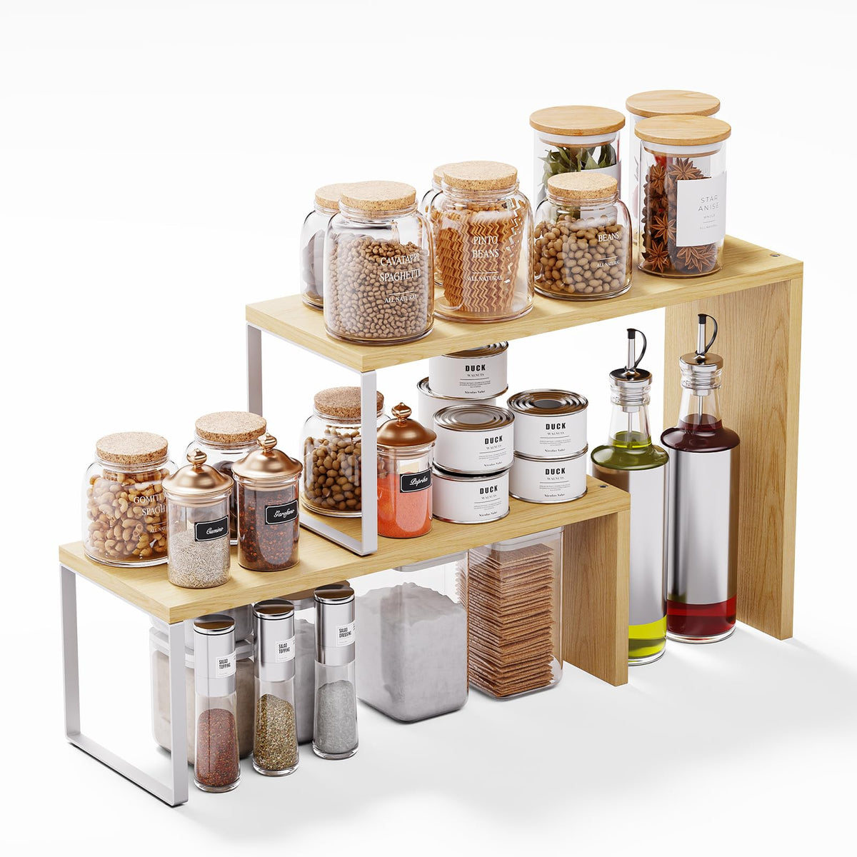 Vfelf cabinet organizer shelf two-tier design keeps countertops clutter-free.