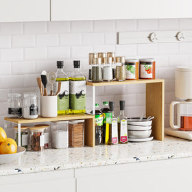 Vfelf over-sink shelf offers versatile space for bathroom or desk items.
