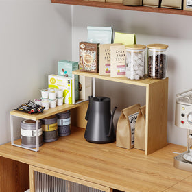 Vfelf spice rack and coffee station on the counter for easy access and organization.
