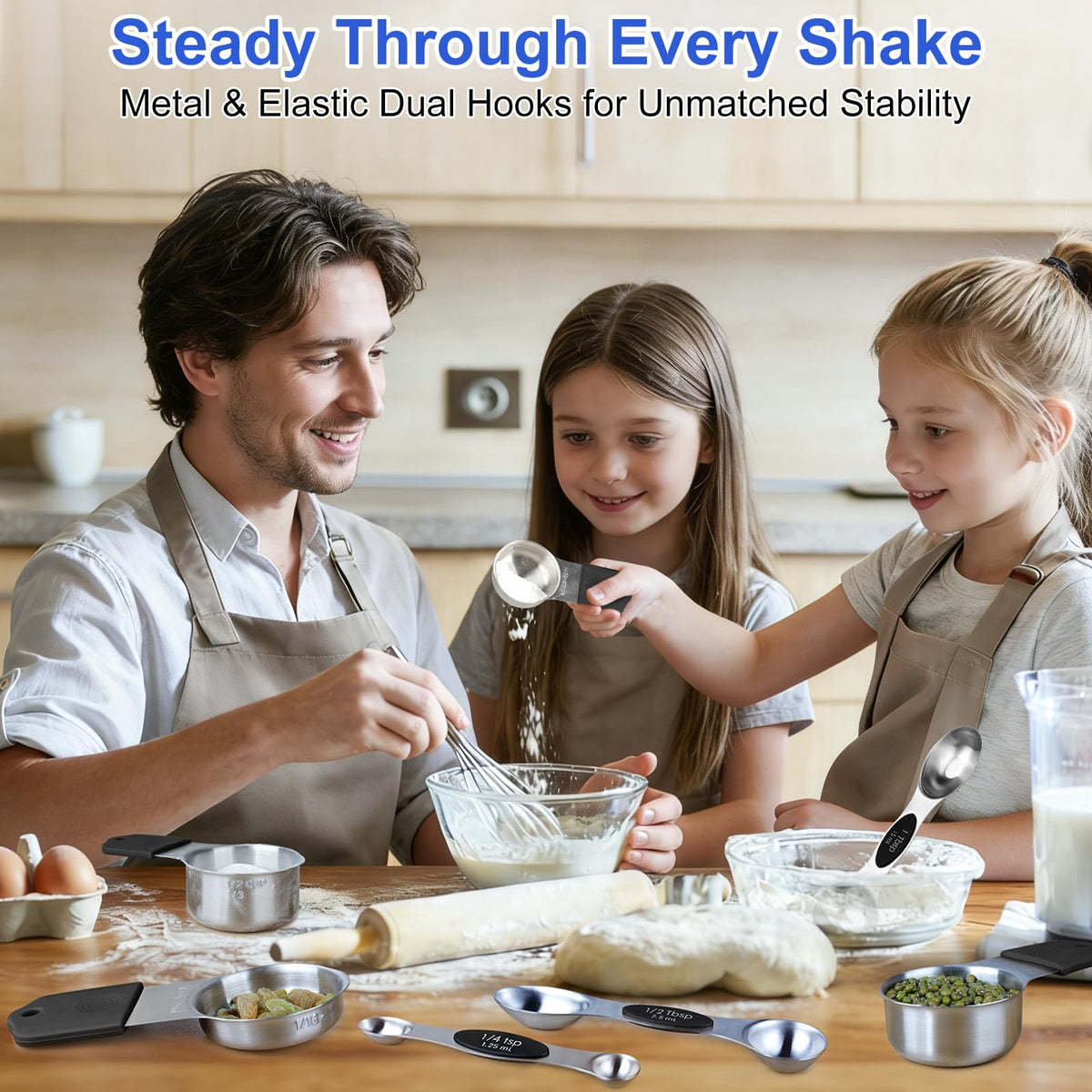 VFUNI heavy-duty stainless steel measuring cups resist rust for long-term use.