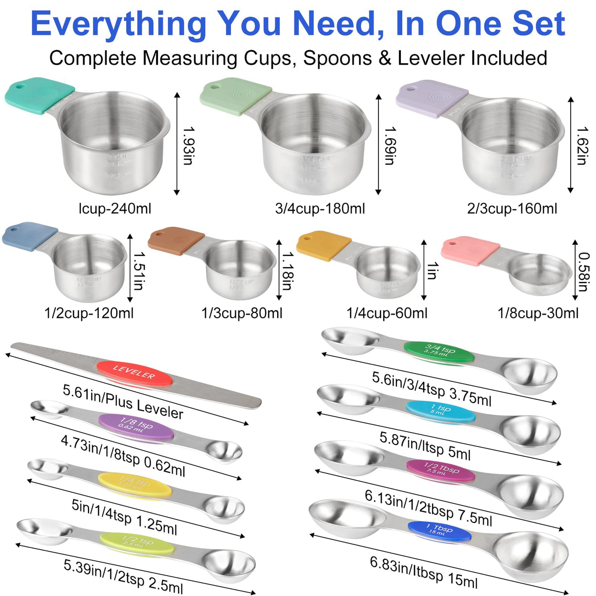 VFUNI versatile set measures dry ingredients and liquids with ease.