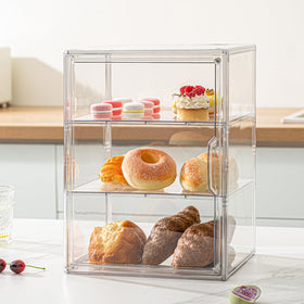 VGLXTRNT adjustable dividers customize space for bread and pastries.