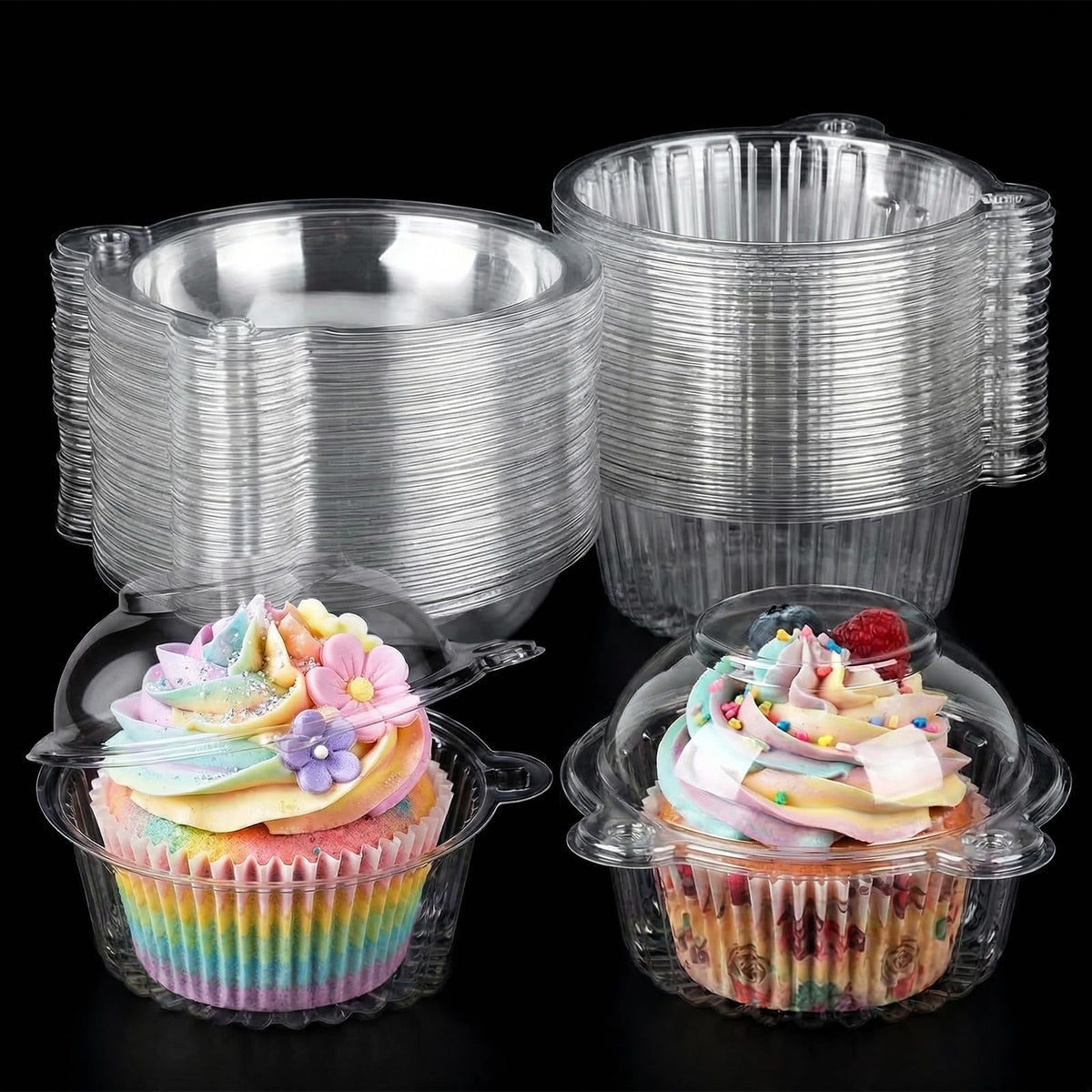 VGOODALL 120-pack cupcake containers with clear lids for easy display and transport
