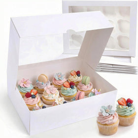 VGOODALL 3-pack white cupcake container with window for display