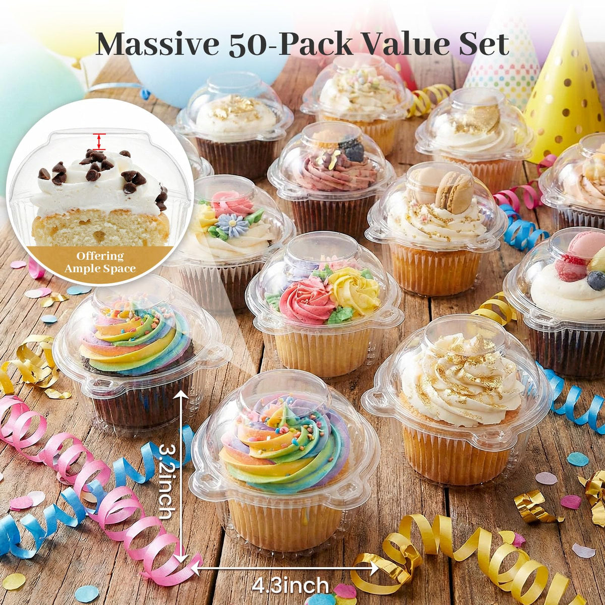 VGOODALL clear PET cupcake holder shows desserts with professional clarity.