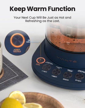 Vianté auto shut-off and keep-warm ensure safe, convenient brewing.