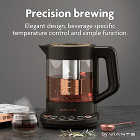 Vianté kettle in use with infuser releasing aromatic tea