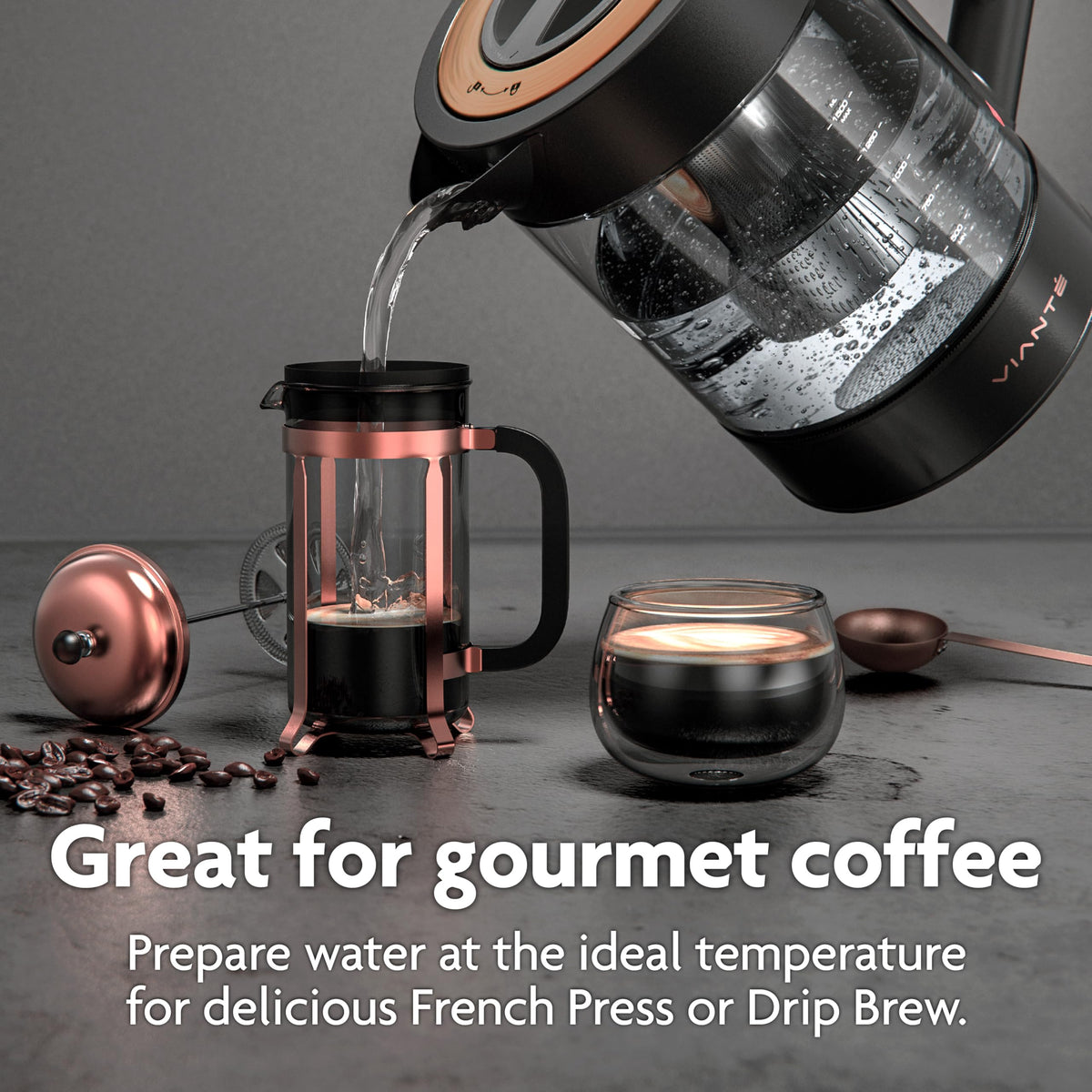 Vianté 1.5-liter capacity for multiple servings from a single boil