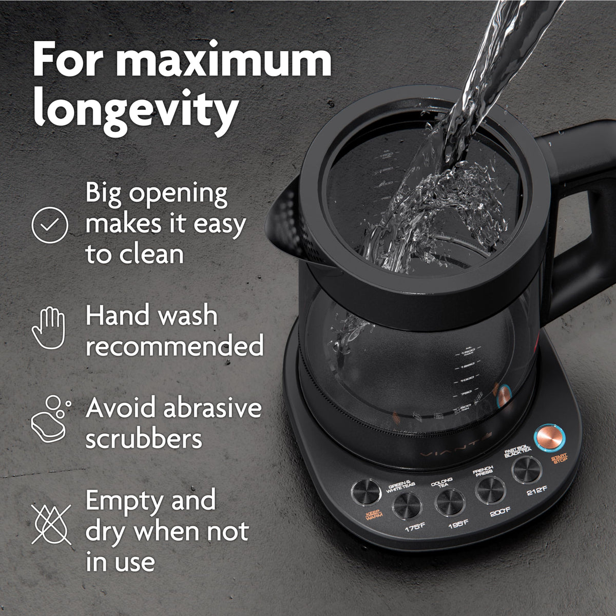 Vianté auto shut-off ensures safe boiling and convenience
