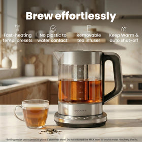 Vianté kettle with no plastic contact with water ensures pure-tasting brews.