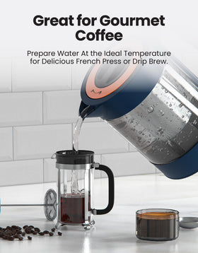 Vianté stainless steel and borosilicate glass construction resists corrosion.