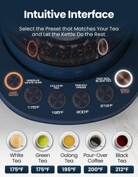 Vianté temperature control dial offers precise tea settings.