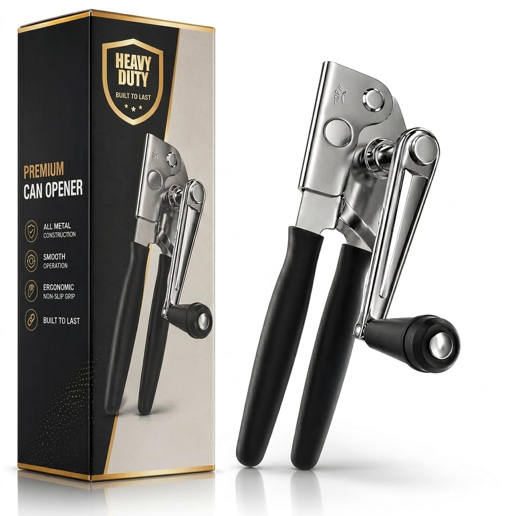 Vibrant Kitchen heavy-duty can opener front view with clean cuts for large and small cans.