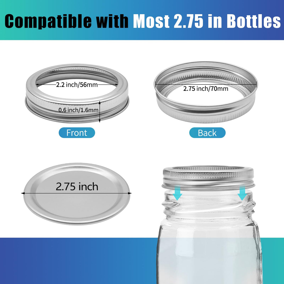 VIBRATITE 200-count regular-mouth lids for Mason jars