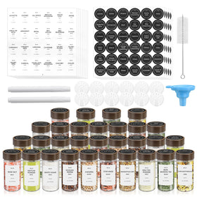 VIBRATITE 30-pack spice jars with acacia lids on display for organized pantry and easy access