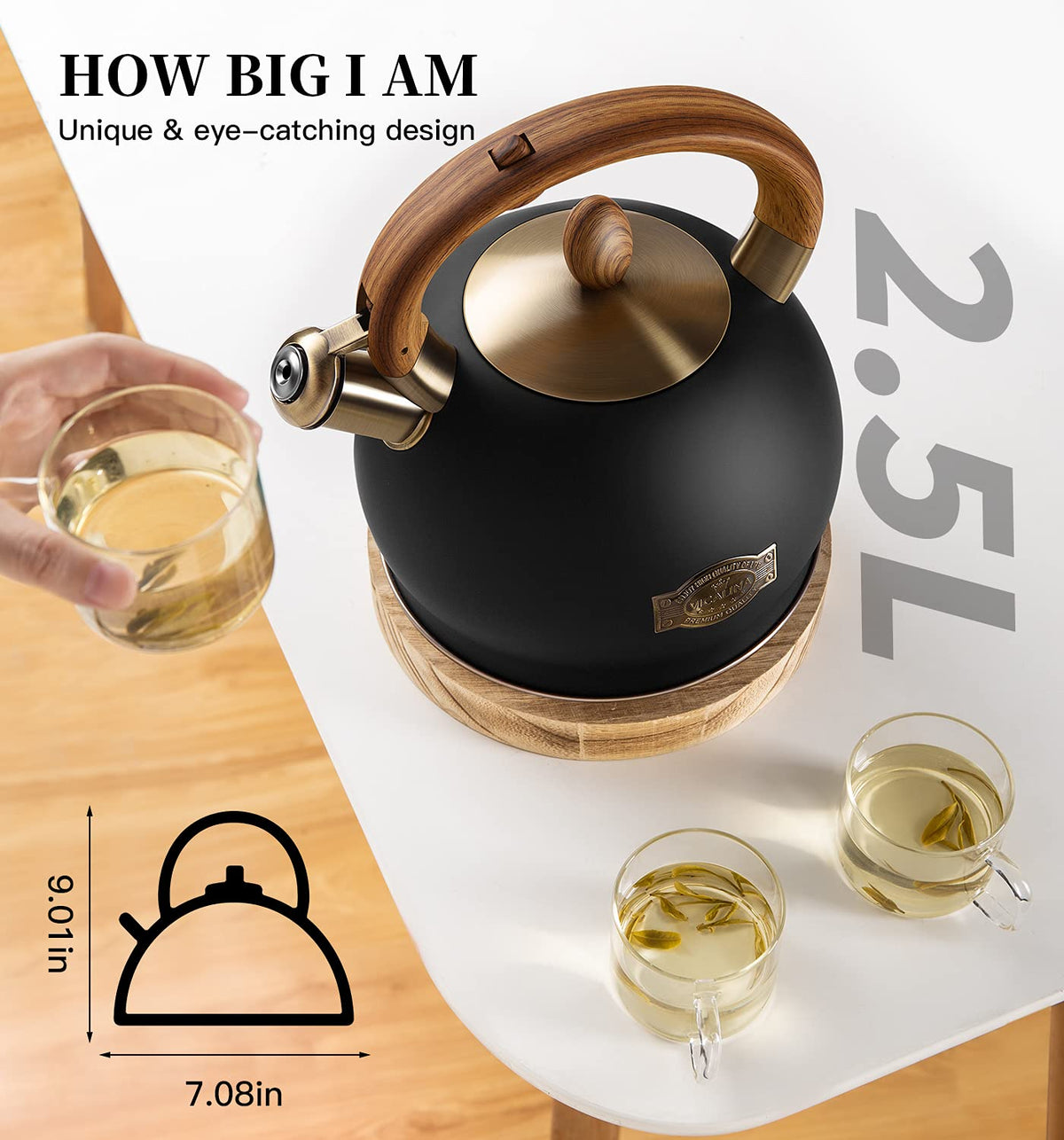 VICALINA tea kettle with cool-touch ergonomic handle for safe pouring
