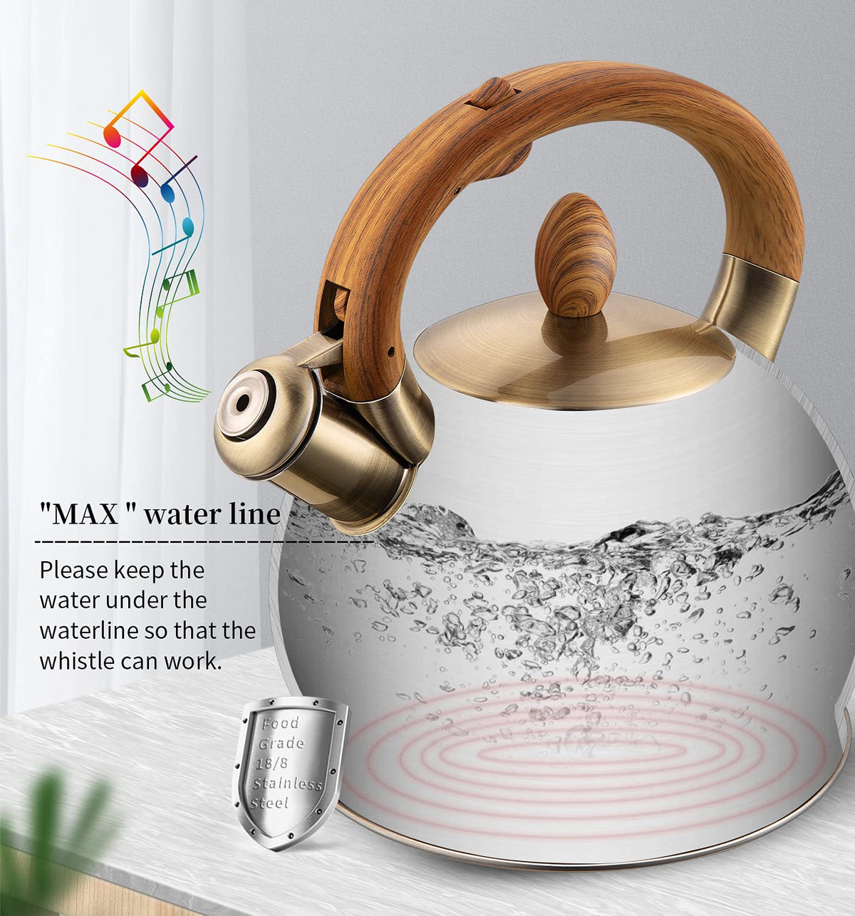VICALINA tea kettle whistle alerts you when water boils, aiding multitasking