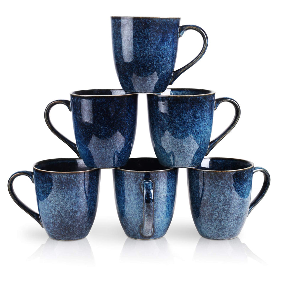 Vicrays 6-piece blue ceramic mug set, ideal for daily coffee.