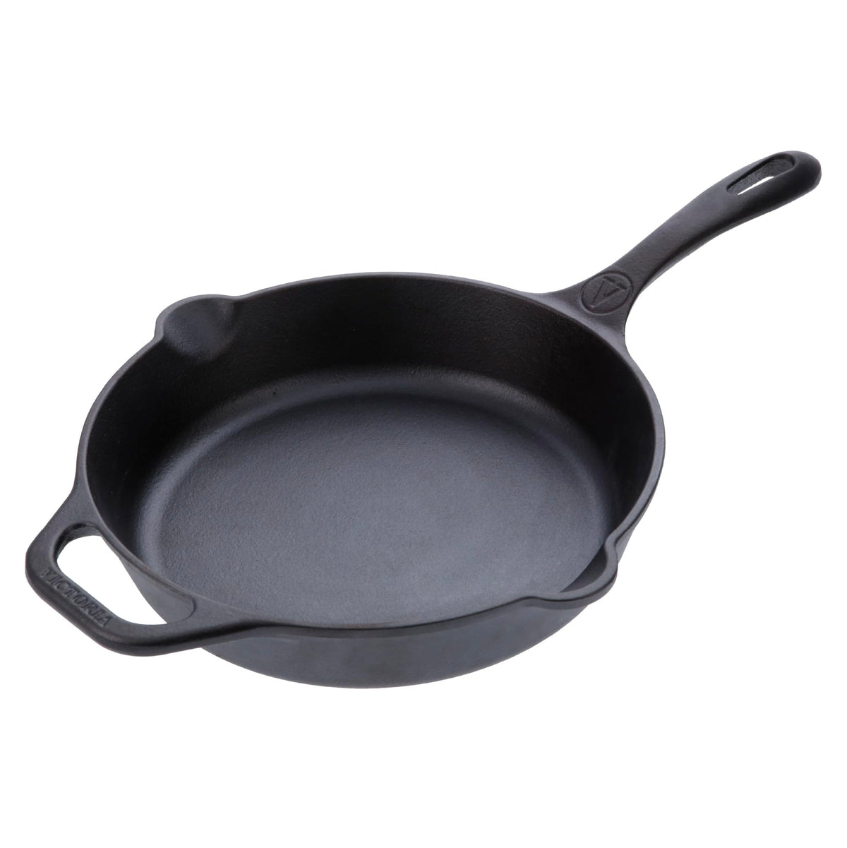 Victoria 10-inch cast iron skillet with long handle for a secure grip during cooking