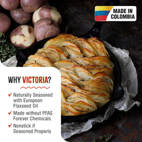 Victoria preseasoned surface for smoother release and easier seasoning over time