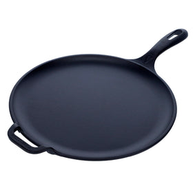 Victoria 12inch cast-iron comal with a long handle for easy stove-to-table transfers.