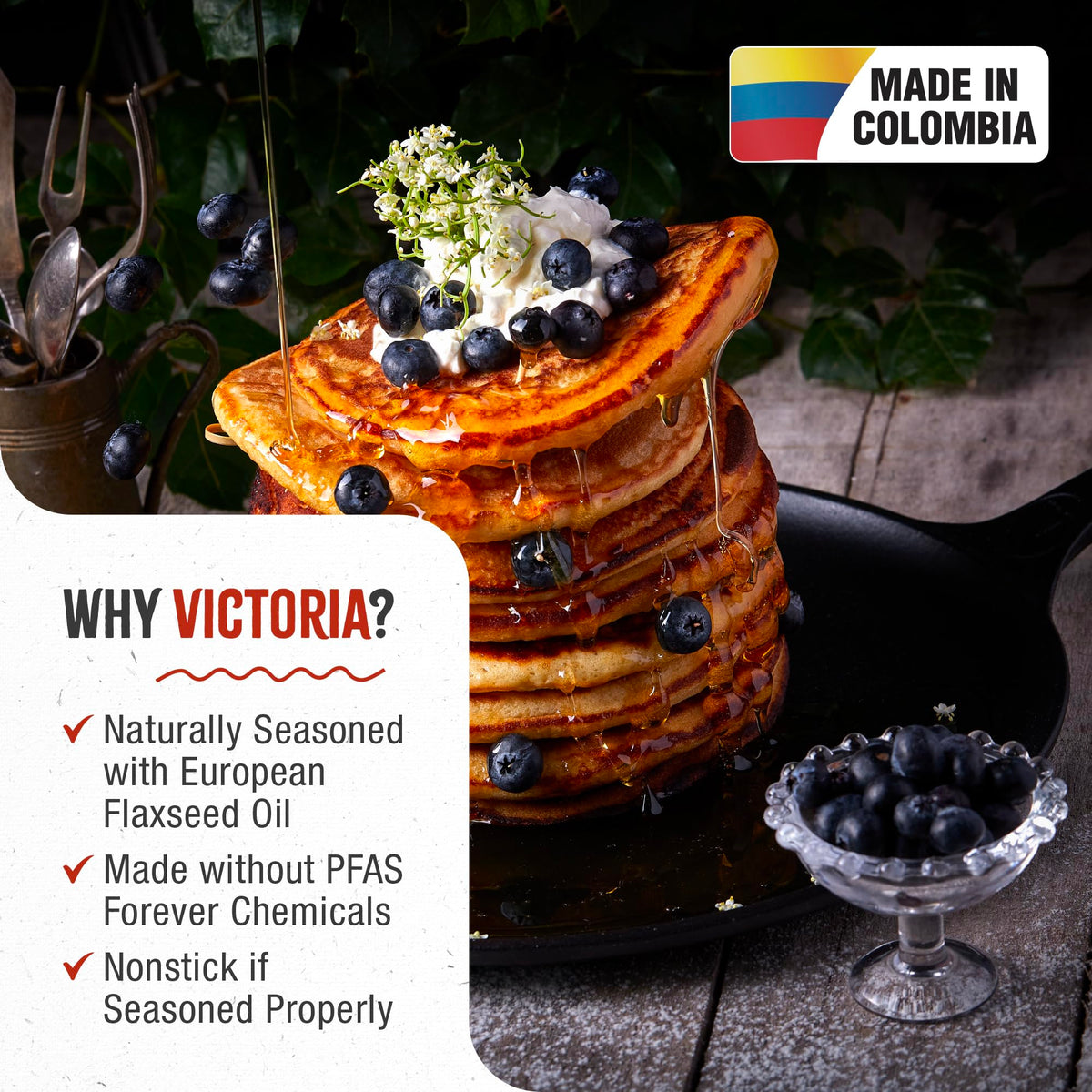 Victoria comal with loop handle for secure carrying from grill to campfire.