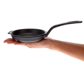 Victoria 4-Inch Cast Iron Skillet top view, compact and durable for quick meals.