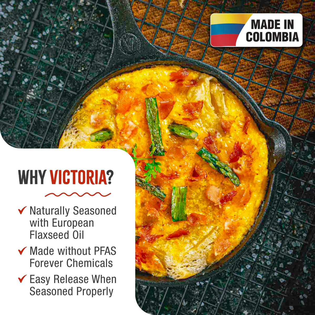 Victoria 8-Inch Skillet handle grip with long curved handle for comfortable control