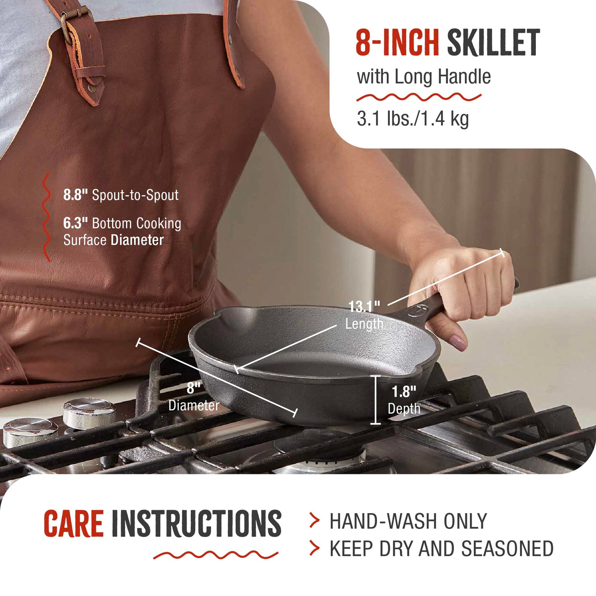 Victoria 8-Inch Skillet ready for oven use and versatile cooking setups