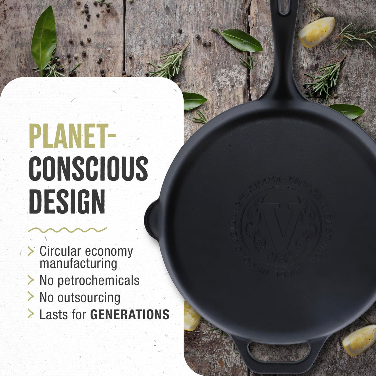 Victoria cast iron skillet stovetop to oven versatility for various dishes.