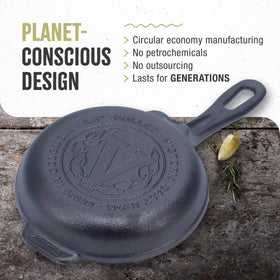 Victoria skillet shows drip-spouts on the side for precise pouring.