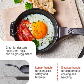 Victoria skillet on stovetop and oven demonstrates versatile cooking.