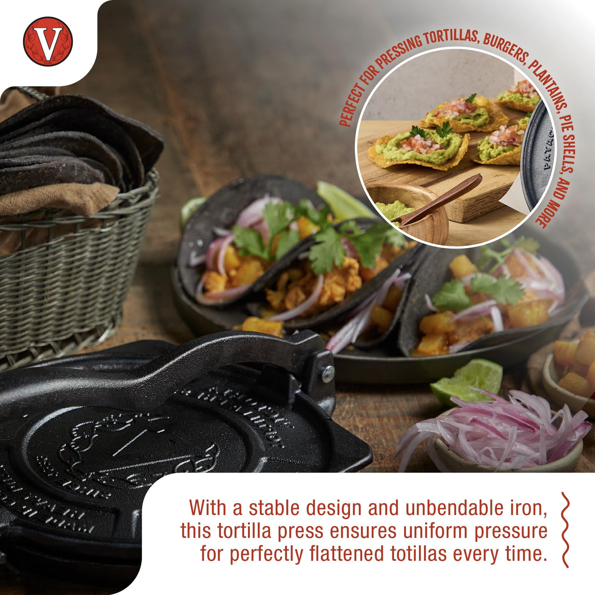 Victoria lever and base shown for comfortable, pinch-free dough pressing.